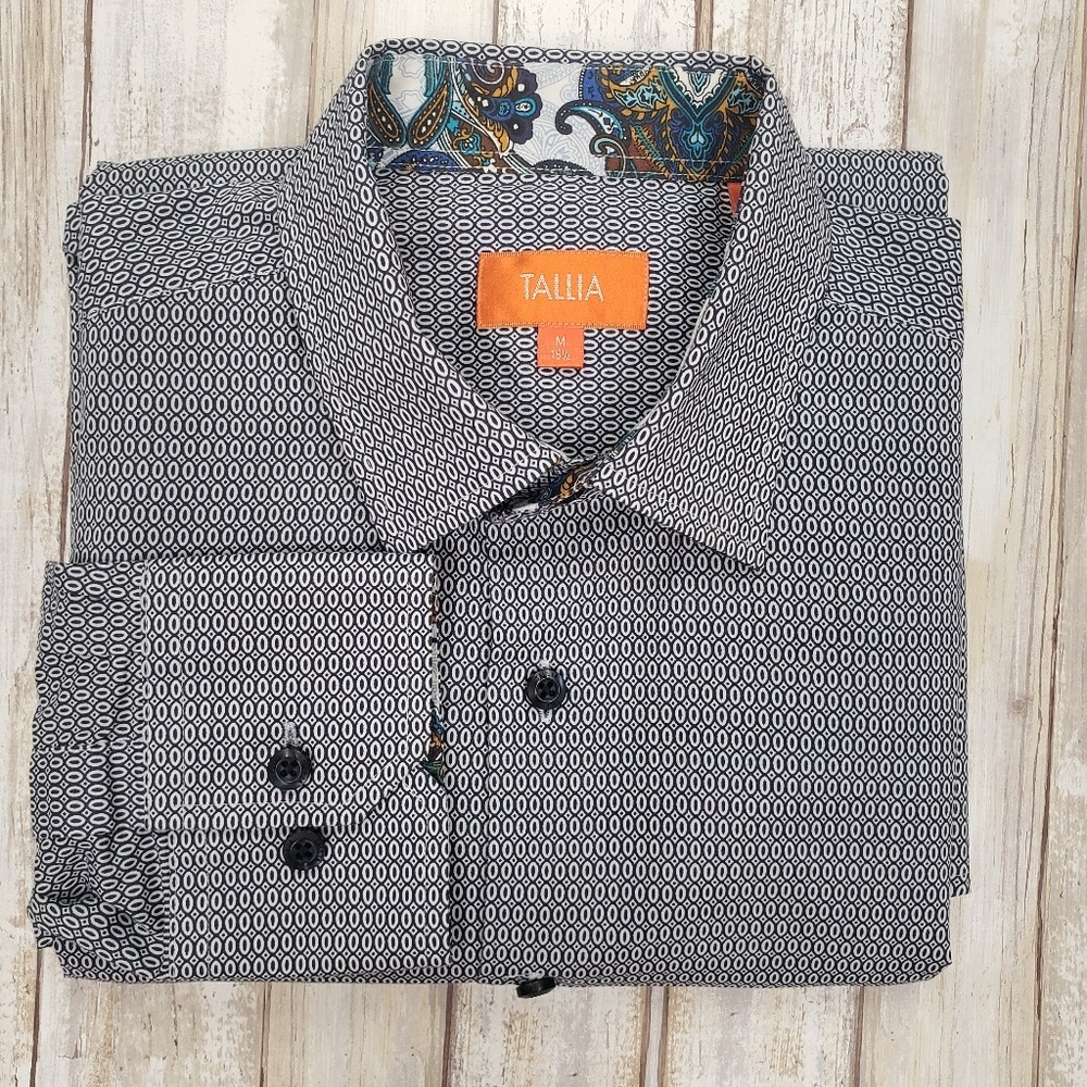 Talia Men's Blue & White Micro Circle Print Shirt.